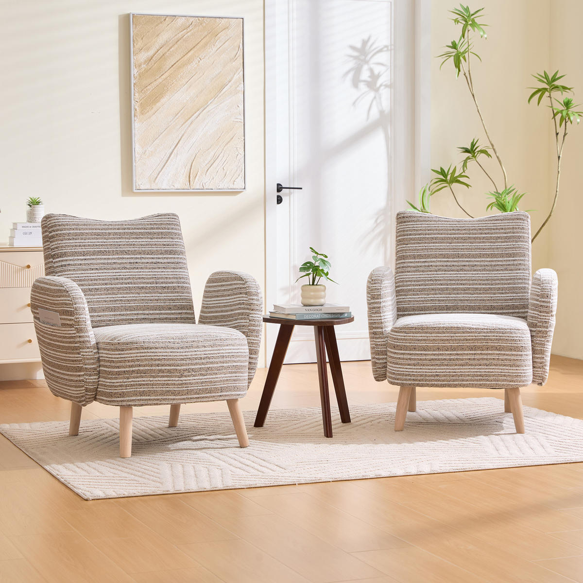 POLSTERSESSEL mit Kreismuster 77x81x87 cm Holzbeine - Beige, Textil/Metall (77/87/81cm) - PARAFTA HOME