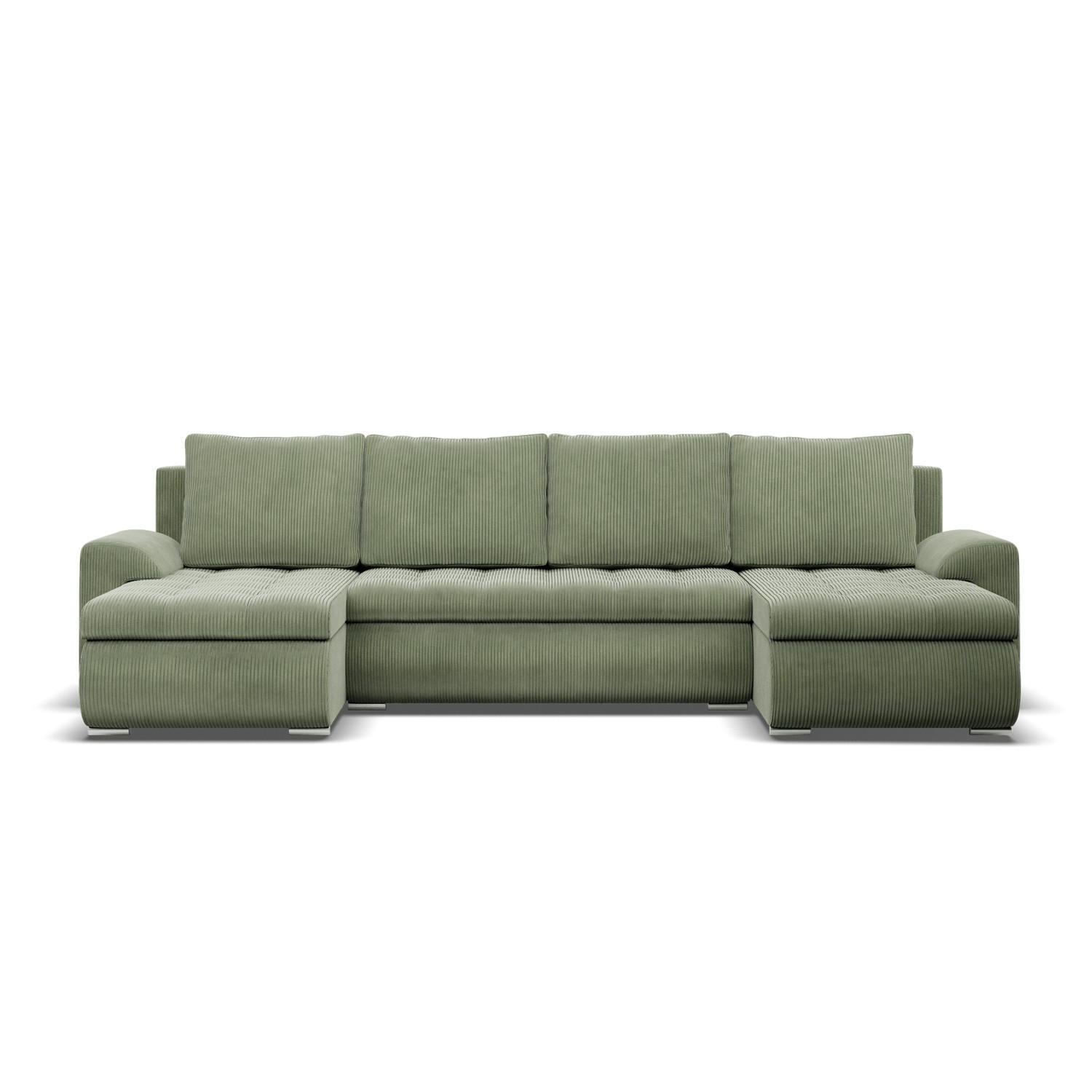 U-SOFA MIT SCHLAFFUNKTION FORESTA, Cord - Grün - Grün, Textil (302/89/159cm)