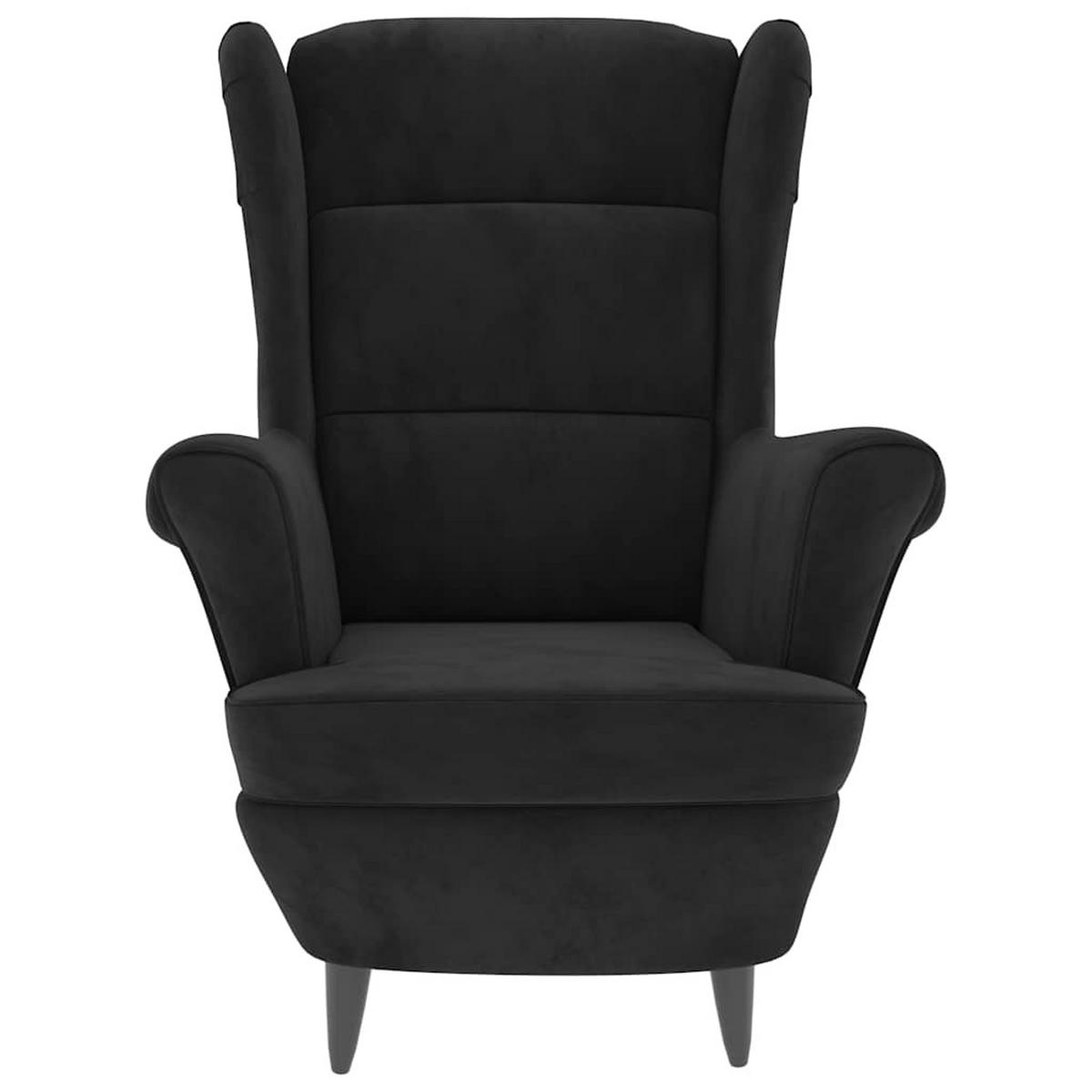 SESSEL MIT HOCKERN 81/90/96.5 cm Schwarz Samt - Schwarz, Textil (90/96.5/81cm) - vidaXL