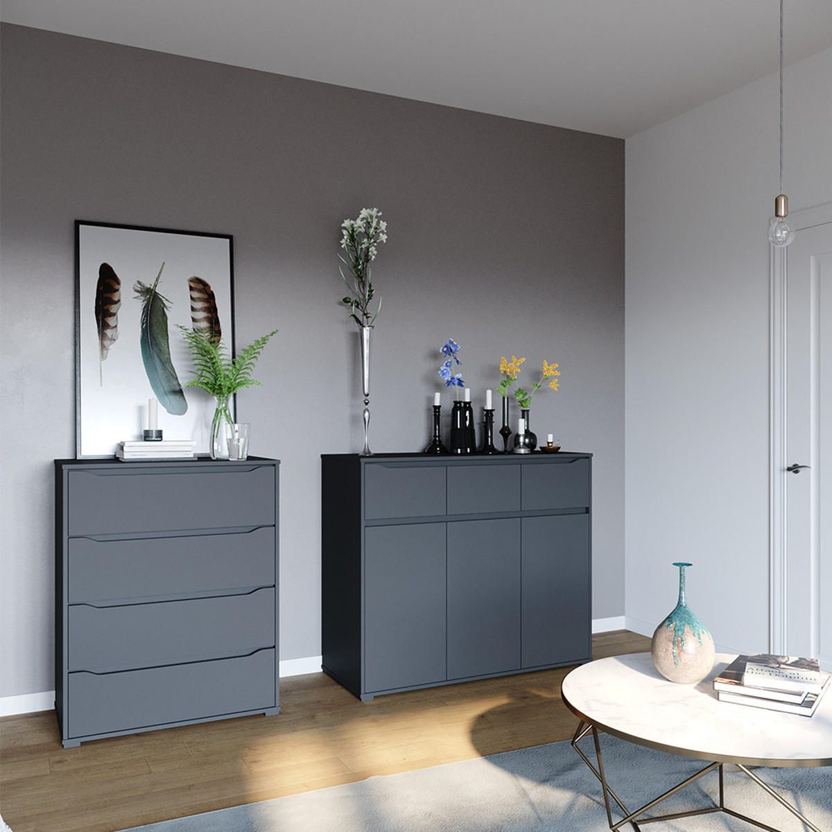KOMMODE Ruben Anthrazit 120 x 101.6 cm - Anthrazit, Holzwerkstoff (48/101.6/120cm) - Vicco