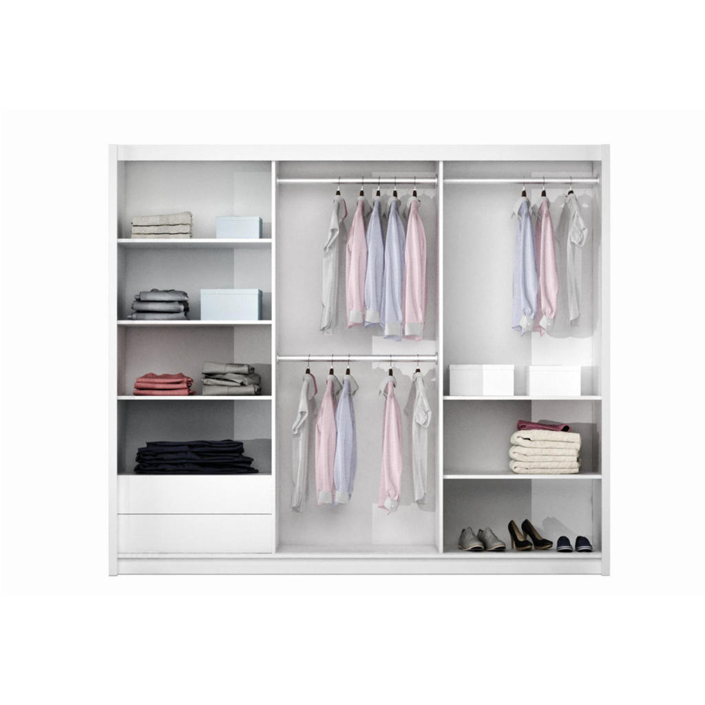 Thumbnail - Bettso Kleiderschrank, Platin, Holzwerkstoff, 2 Schubladen, 250x215x65 cm, Schlafzimmer, Kleiderschränke, Schwebetürensc...