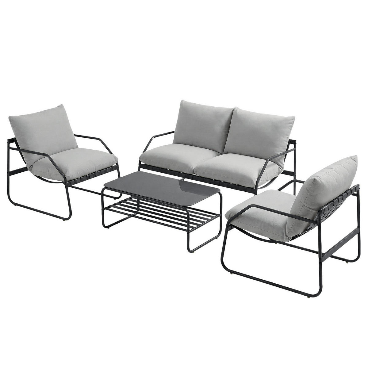 LOUNGEGRUPPE - 4-teilig - Stahl / Webstoff - Anthrazit, Glas/Textil - home24