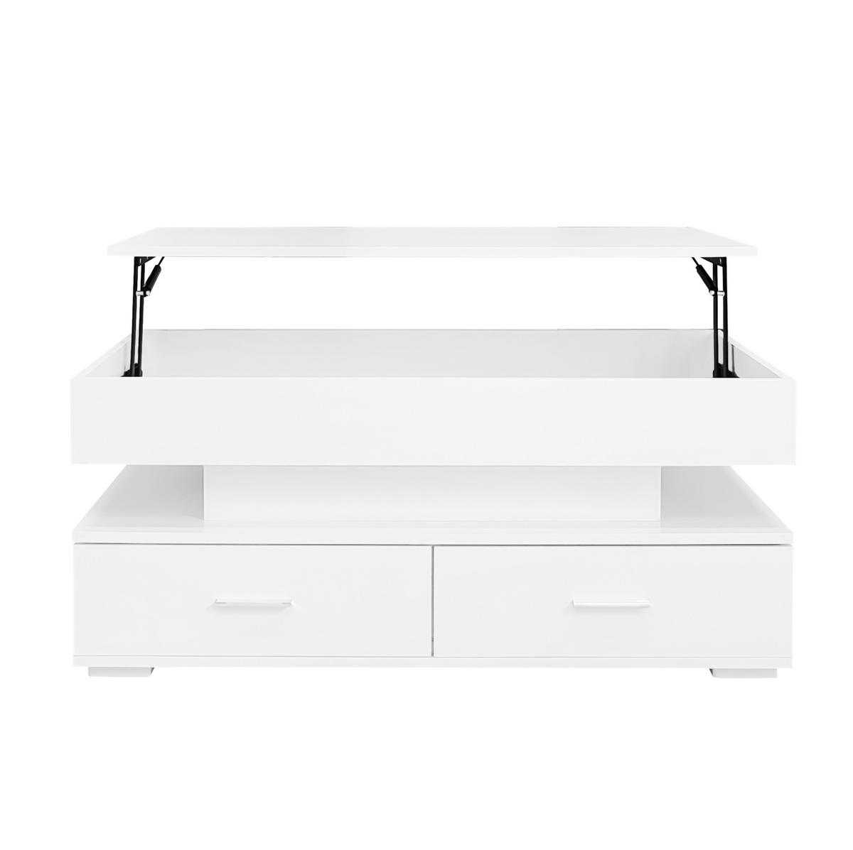 KLUB stolić 100/50/44 cm s hidrauličkim podizanjem, LED osvjetljenjem i skrivenim spremištem, Bijeli - bijela, drvni materijal (100/50/44cm) - Redom