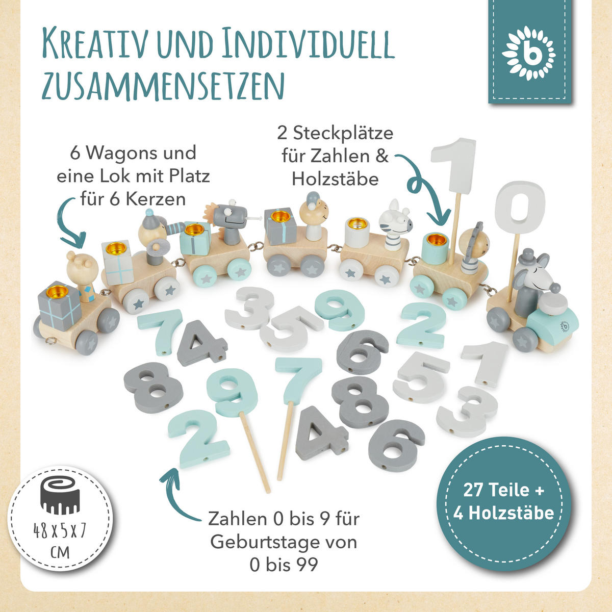 GEBURTSTAGSZUG Holz Scandi-Chic 0-99 - Blau, Holz (5/48cm) - Bieco Spielwaren
