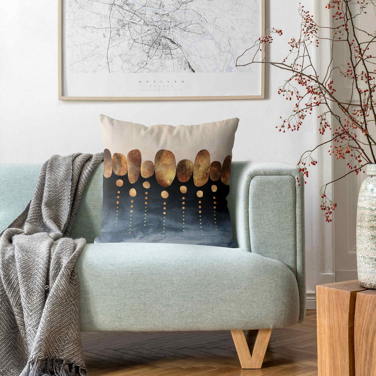 KISSENBEZUG Abstrakte goldene Steine 50/50 cm - Goldfarben, Textil (50/50cm) - Bilderwelten