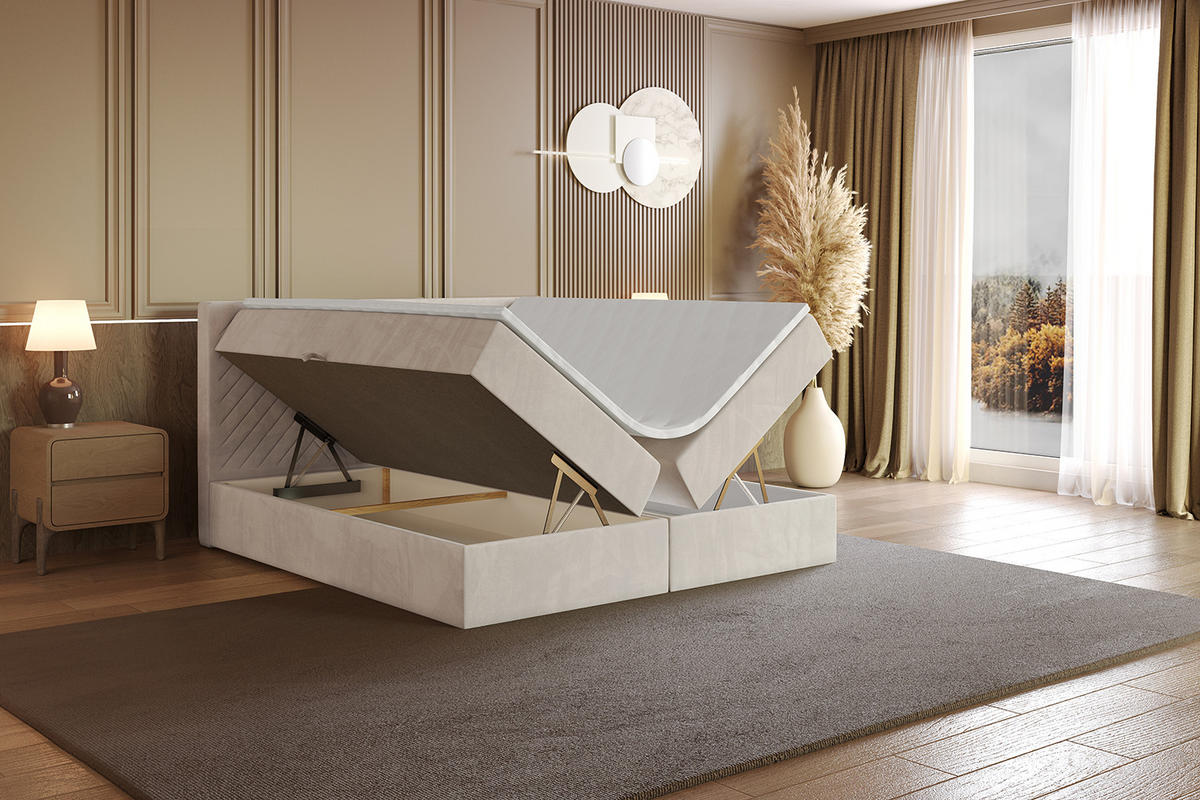 BOXBETT mit Matratze H3 und Lattenrost - VEXA - 160x200 - Beige Casablanca - Beige, Holzwerkstoff/Kunststoff (160/200cm) - ALTDECOR