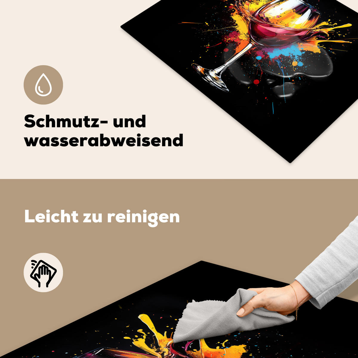 HERDABDECKPLATTE Wein - Glas - Graffiti - Getränk - Rot - Farbe Herdabdeckung Induktionsfeld 70x52 cm - Weinrot, Kunststoff (70/52/0.2cm) - MuchoWow