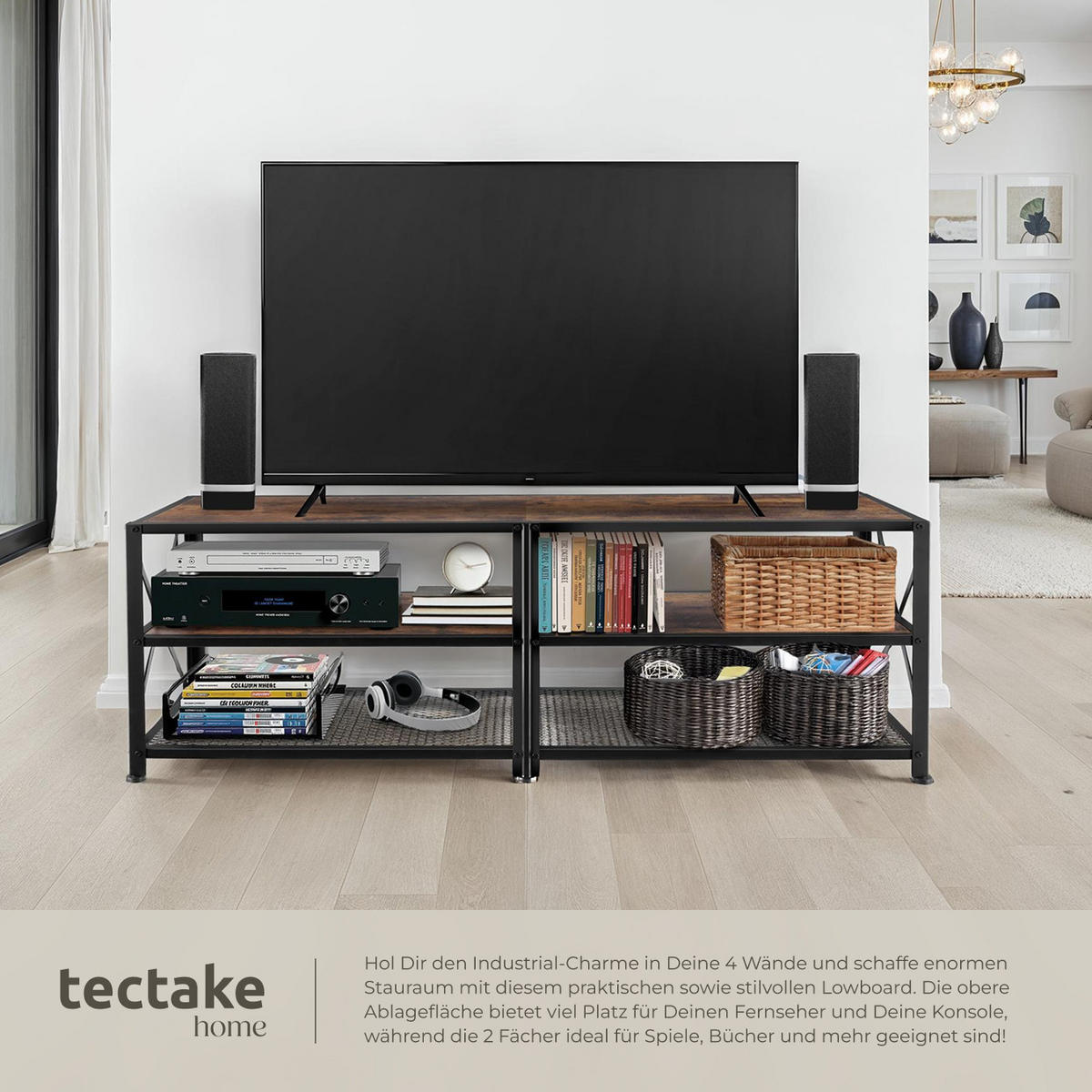 TV-REGAL Indianapolis,161 x 41,5 x 50,5 cm,Industrial Holz dunkel, rustikal - Rostfarben, Holzwerkstoff (41.5/50.5/161cm) - tectake