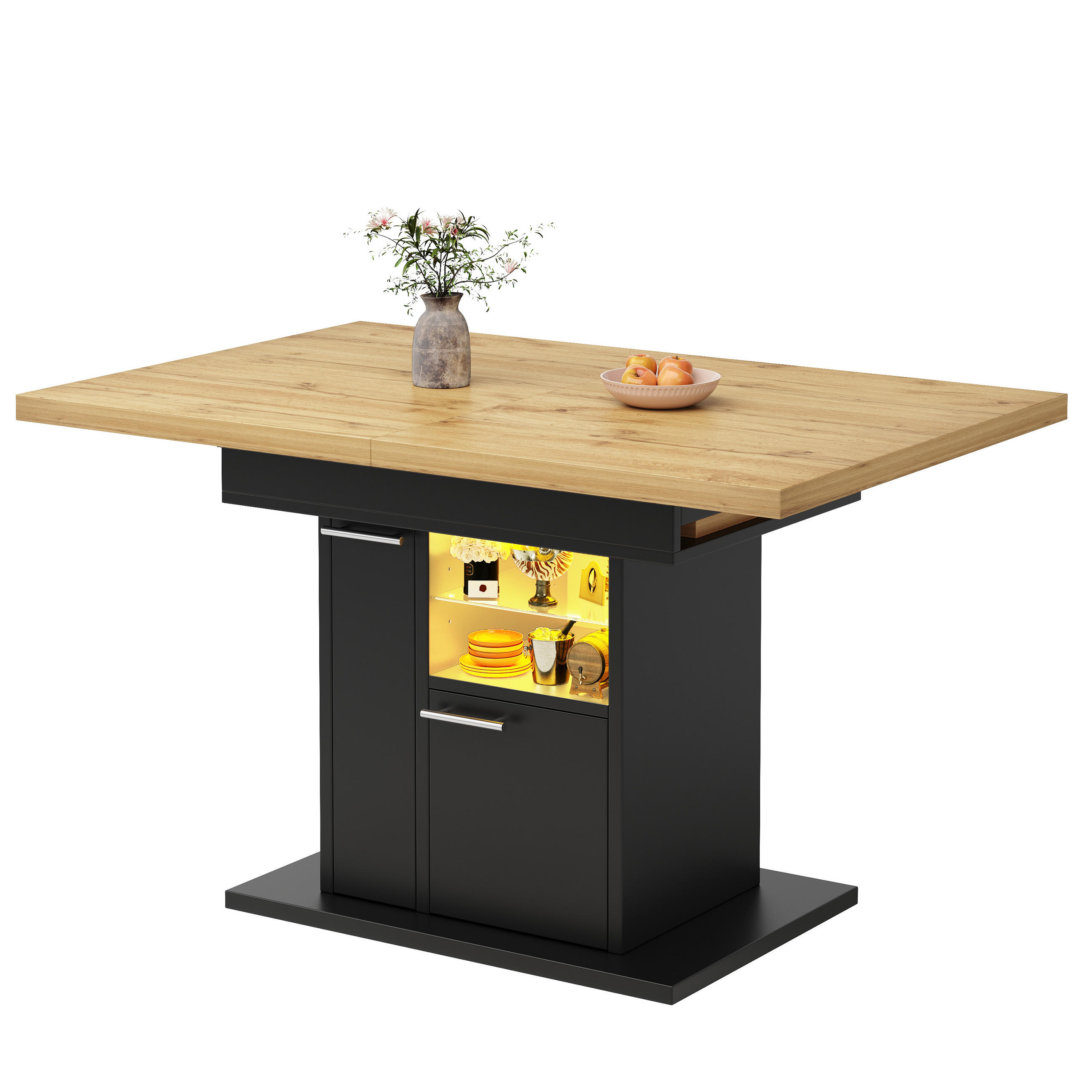 ESSTISCH ausziehbar 110-140/80/77,2 cm mit LED DE-39633 Holzoptik - Schwarz, Holzwerkstoff (80/140/77.2cm) - ComfortXL