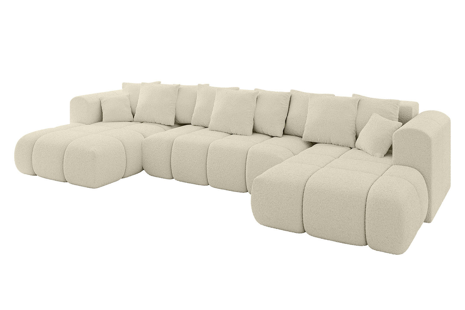 WOHNLANDSCHAFT Ottomane Links CLOUD-U-v1 414x180x40 Beige Bouclé - Beige, Holzwerkstoff/Kunststoff (414/90/180cm) - ALTDECOR
