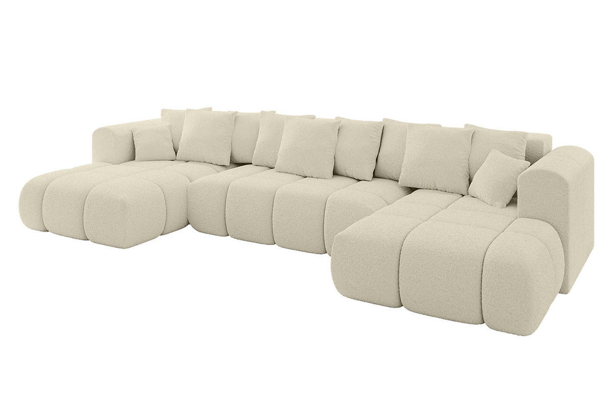 WOHNLANDSCHAFT Ottomane Links CLOUD-U-v1 414x180x40 Beige Bouclé - Beige, Holzwerkstoff/Kunststoff (414/90/180cm) - ALTDECOR