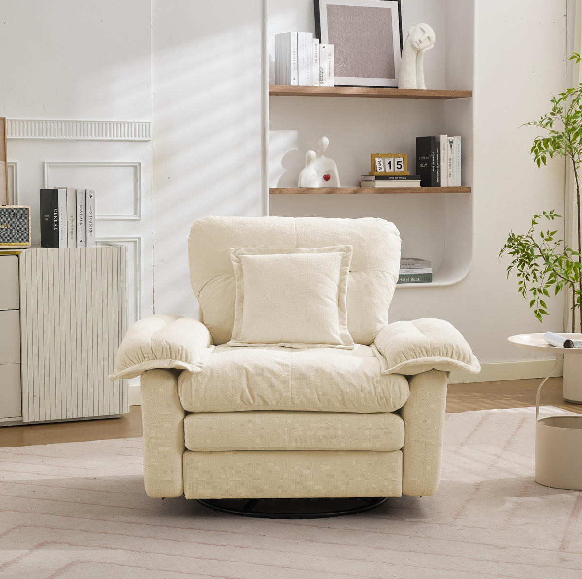 SESSEL mit 360°-Drehfunktion Chenille Beige - Beige, Metall (84/96/116cm) - Meubliv