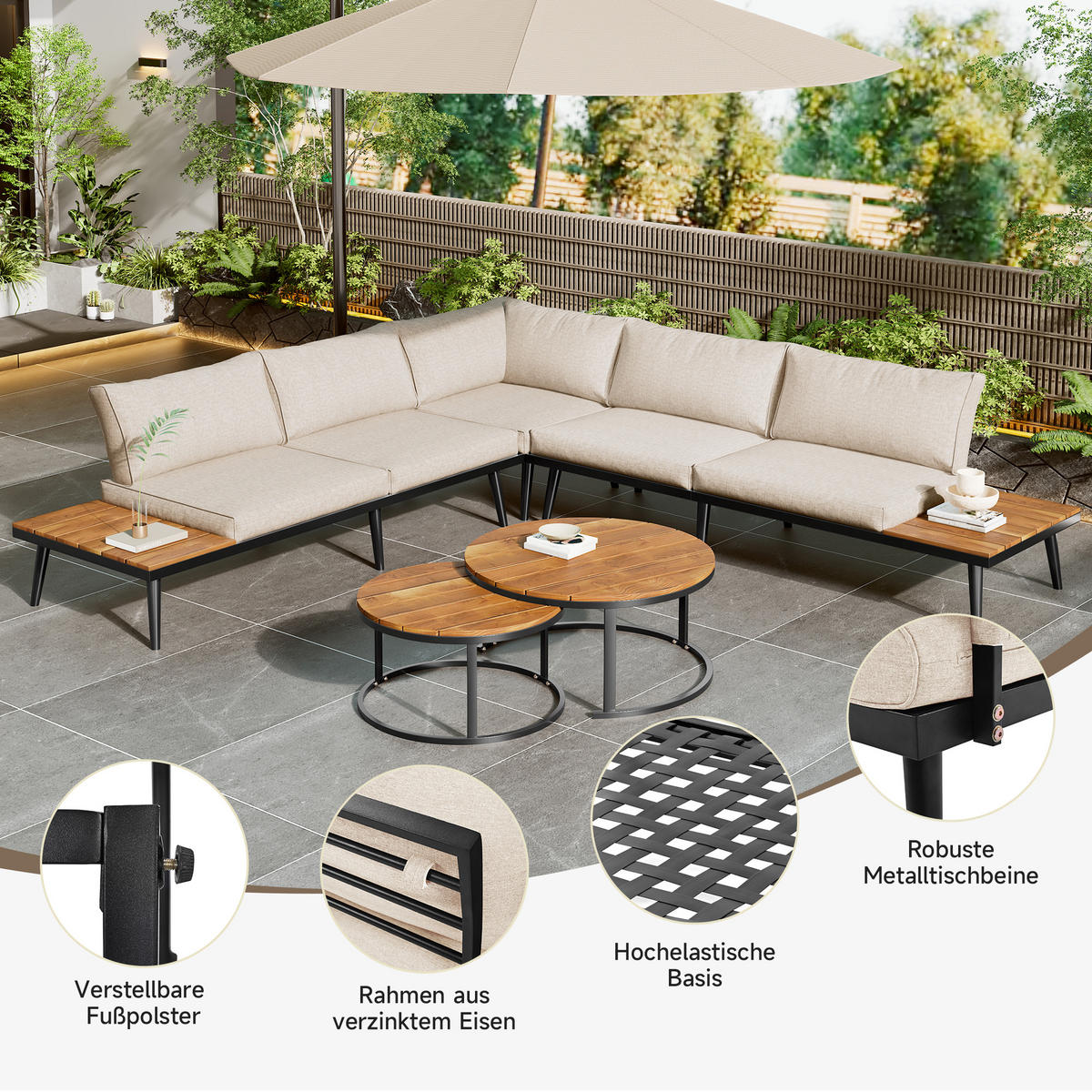 ESSGRUPPE 6-tlg. Grau 2x Sofa 2x Sessel 2x Tisch - Beige, Metall - FLIEKS