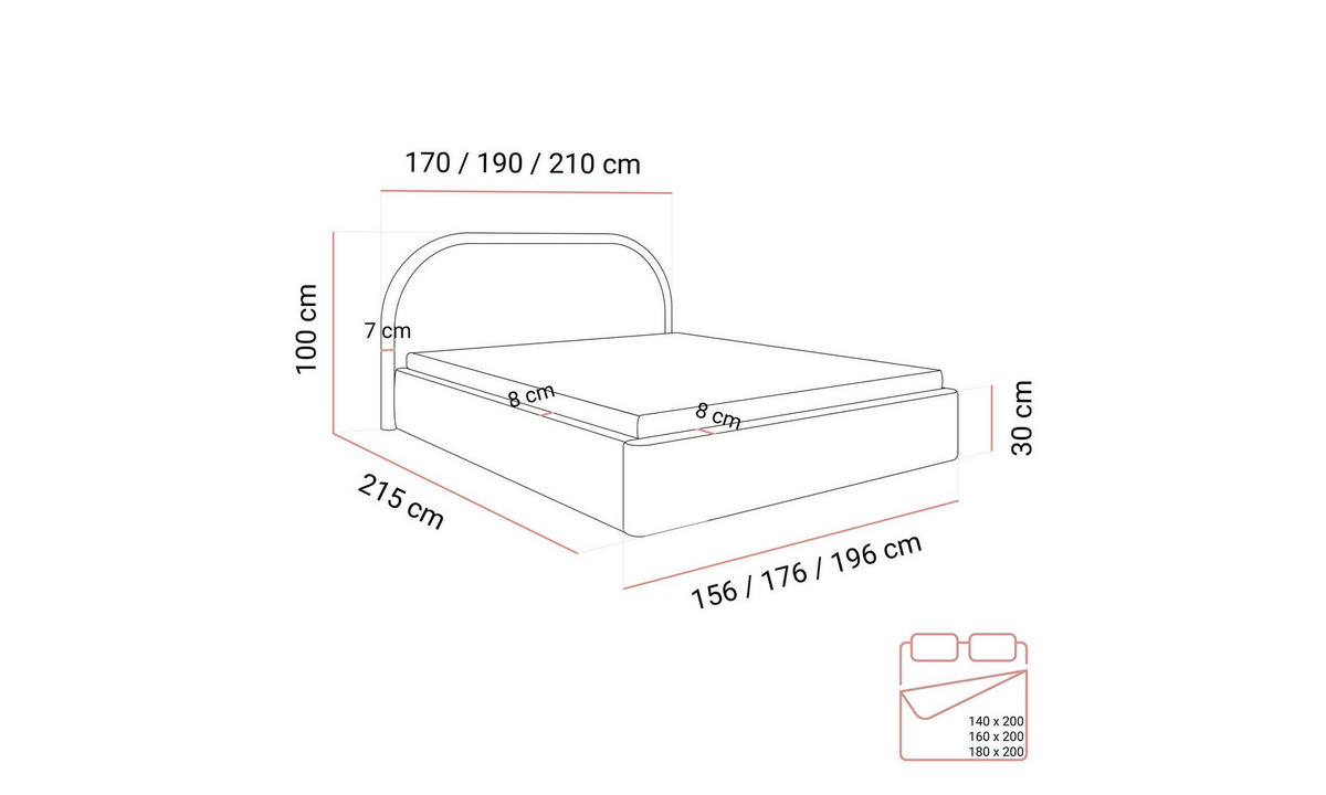 POLSTERBETT OLIVIA 140x200 cm Crem 01 34 Holzlatten - Ecru, Textil (140/200cm) - Lookway