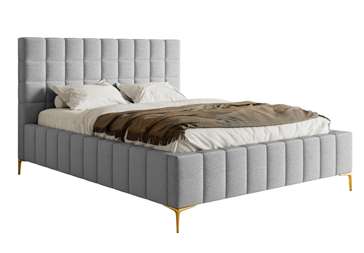 POLSTERBETT Szejlo Hellgrau Chenille 160 cm - Goldfarben/Hellgrau, Textil/Metall (160/200cm) - Selsey