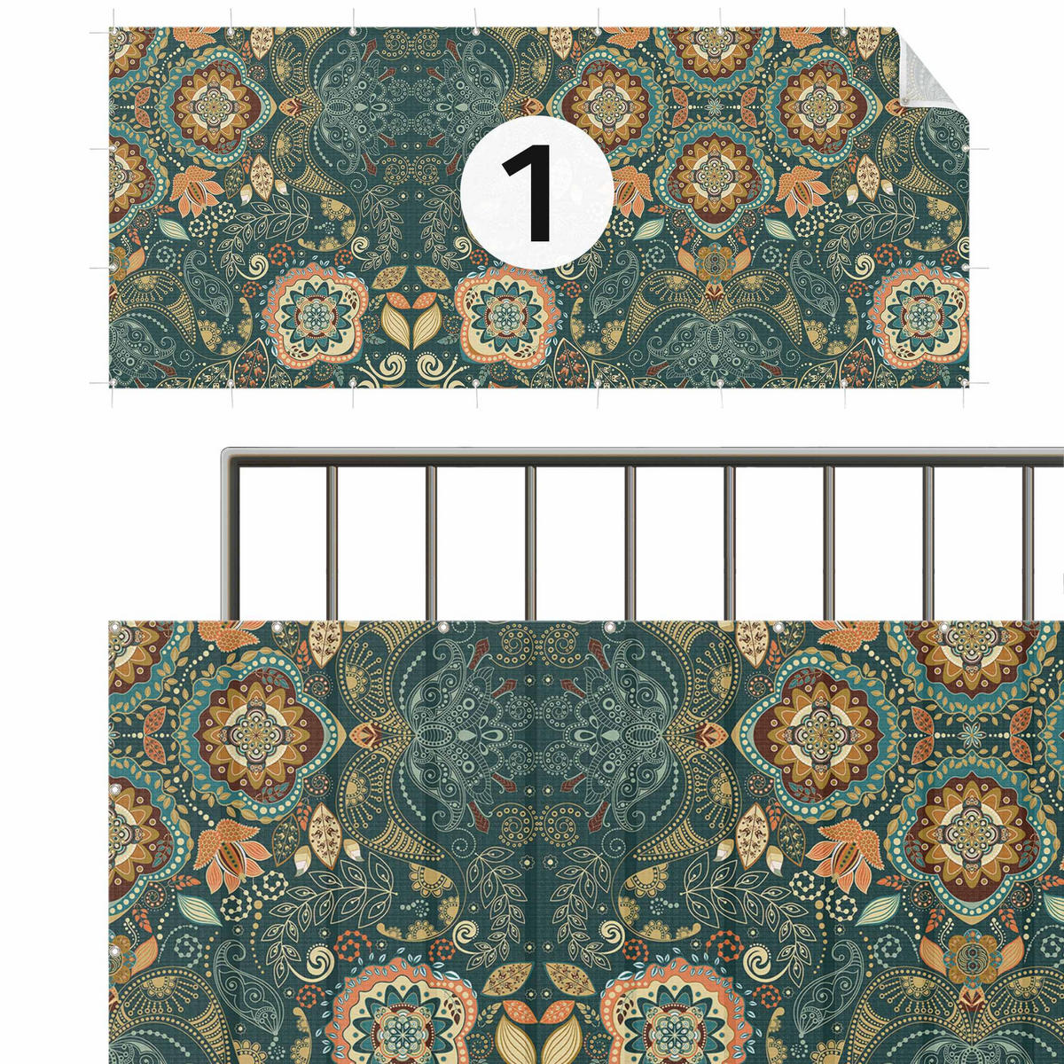 BALKON SICHTSCHUTZ Detailliertes Boho Muster in Grün 700/75 cm - Grün, Kunststoff (700/75cm) - Bilderwelten