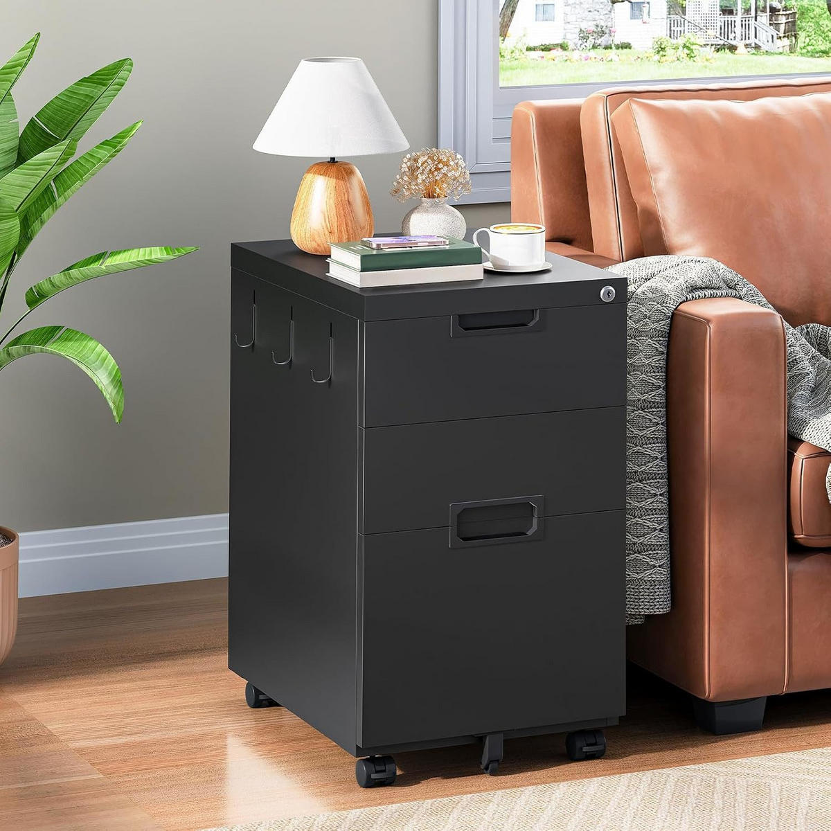 ROLLCONTAINER Schwarz Bürocontainer abschließbar - Schwarz, Metall (52/67/39cm) - Hoobro