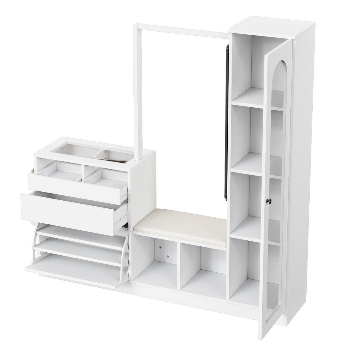 GARDEROBENSET mit LED-Beleuchtung 163x50x161 cm Weiß - Weiß, Holzwerkstoff (35/161/163cm) - Beauniv