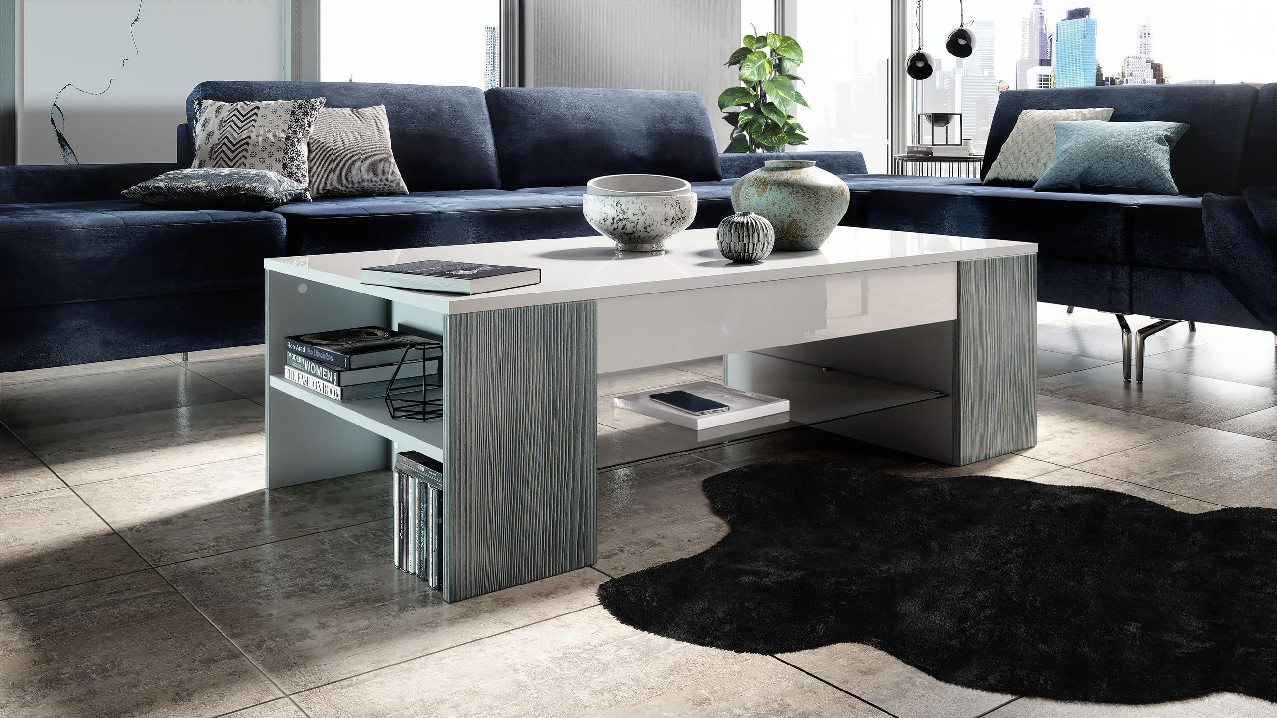 COUCHTISCH Clip Blenden in Avola-Anthrazit - Anthrazit, Holzwerkstoff (60/118/37cm) - Vladon