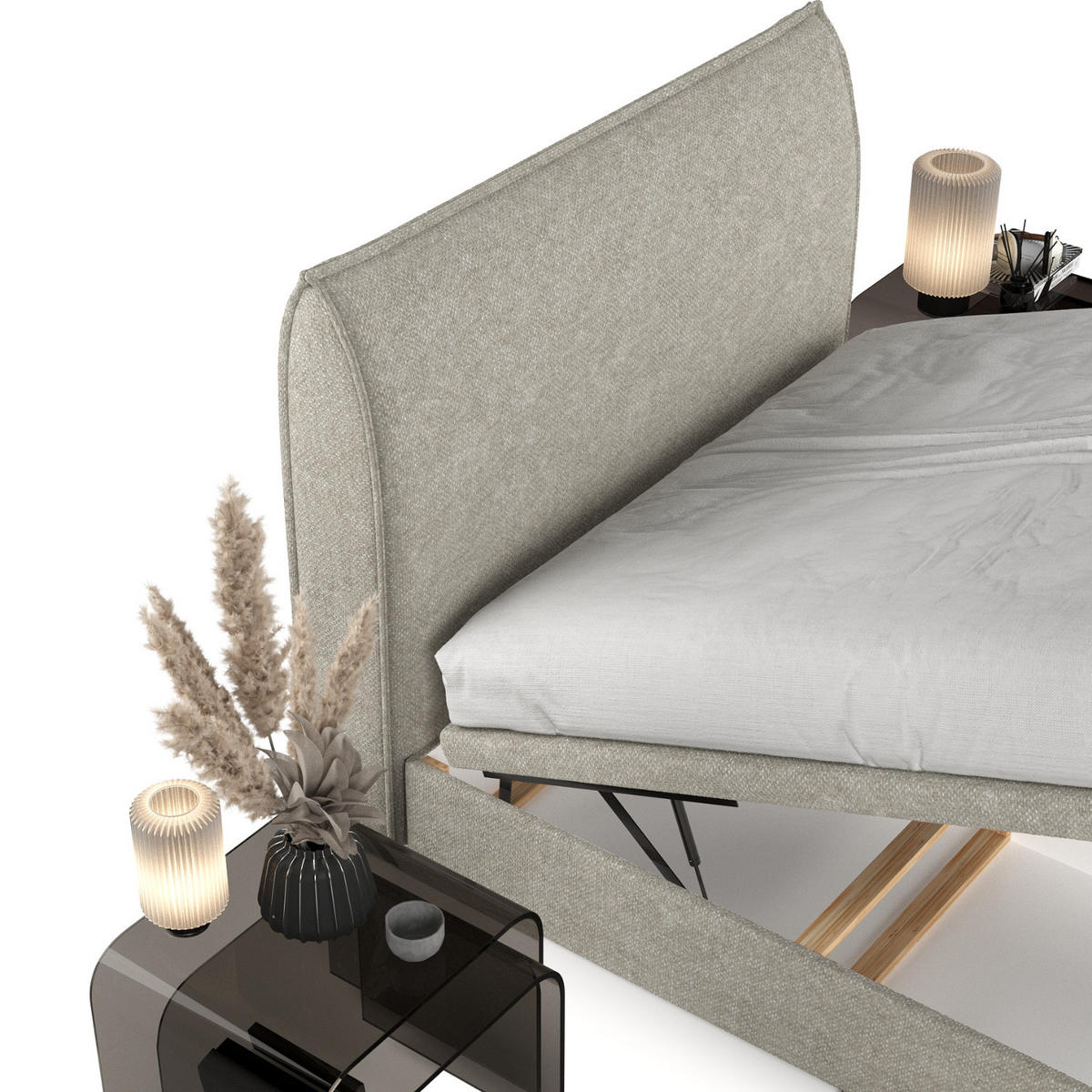 POLSTERBETT Tuvalu mit Stauraum 140/200 cm Beige im Alta Stoff - Beige/Schwarz, Holz/Holzwerkstoff (140/200cm) - AltaBeds
