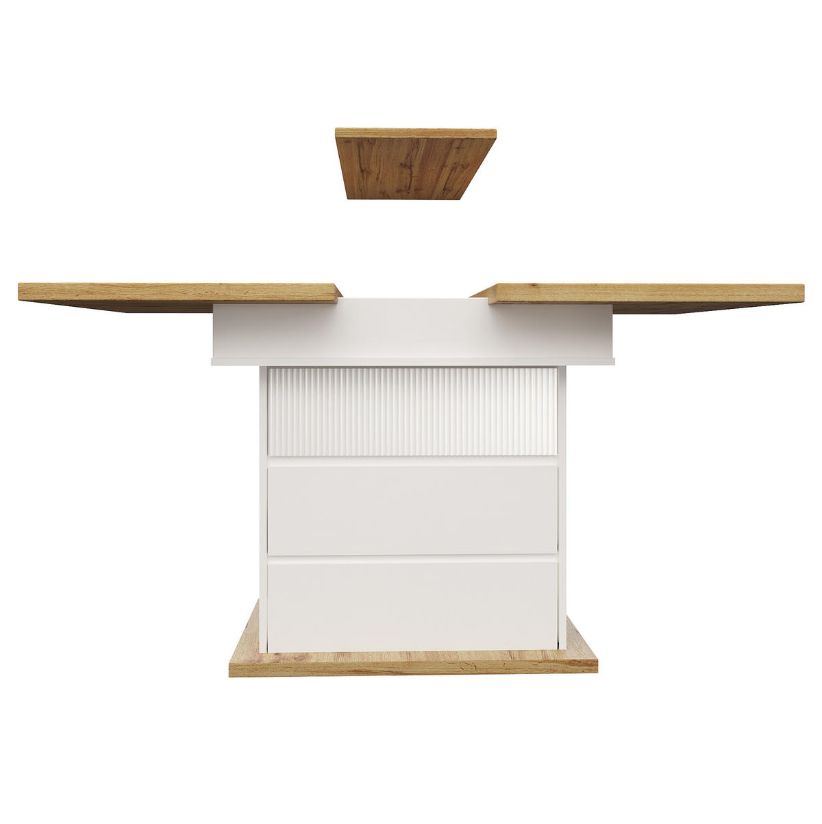 ESSTISCH aus MDF 110-140x80x75 cm Natur/Weiß ausziehbar mit Stauraum und Soft-Close-Klappe - Weiß, Holzwerkstoff (140/80/75cm) - Modfu
