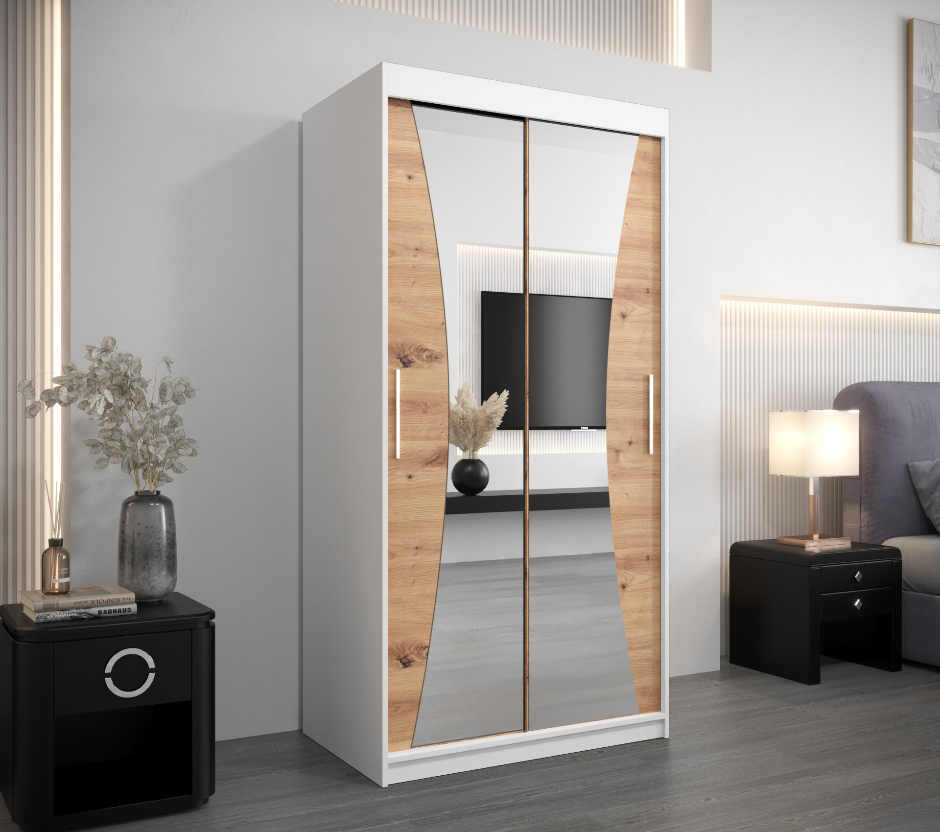 SCHWEBETÜRENSCHRANK 200/100/62 2-türig - Silberfarben/Weiß, Holz/Kunststoff (100/200/62cm) - Abiks Möbel