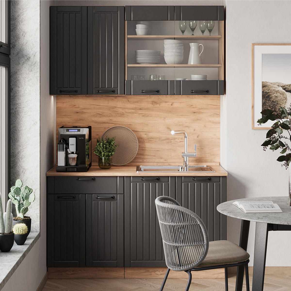 JEDNOTKOVÁ KUCHYNĚ Fame-Line Tmavě šedá - medově dubová/tmavě šedá, kompozitní dřevo (140/81.6/60cm) - Vicco
