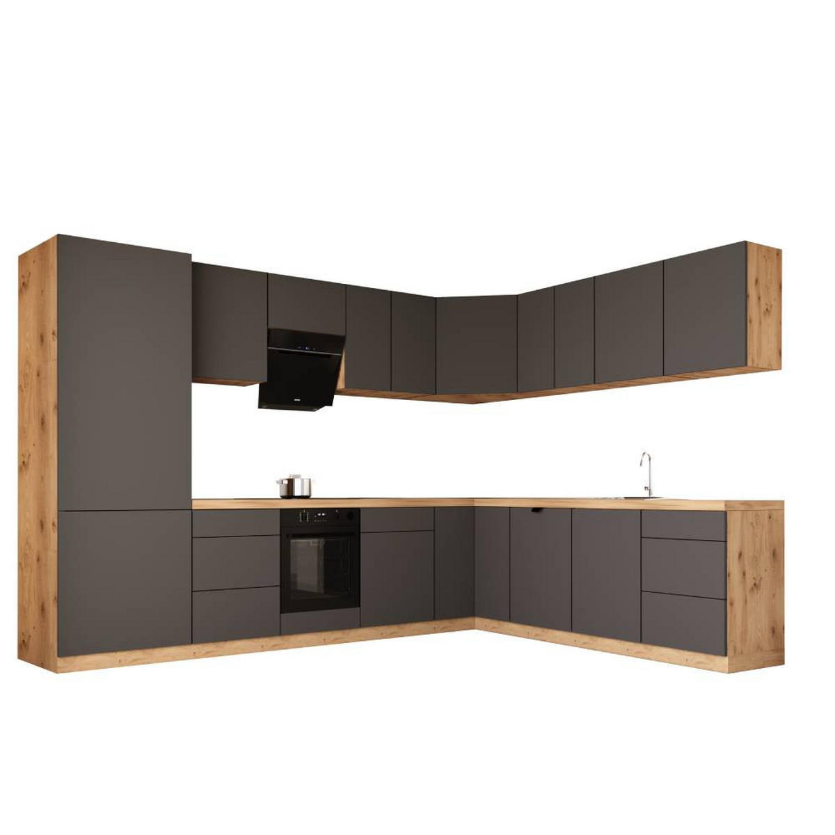 WINKELKÜCHE 320cm x 260cm- Langen KL14-M320 - in Grau/Matt - Grau, Holz/Holzwerkstoff (580/212/58cm)