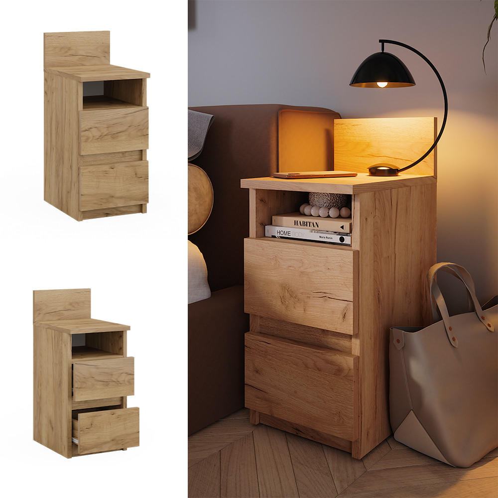 NACHTTISCH Monty Goldkraft Eiche 25 x 59.1 cm mit 2 Schubladen - Eiche Wotan, Holzwerkstoff (25/59.1/32.3cm) - Vicco