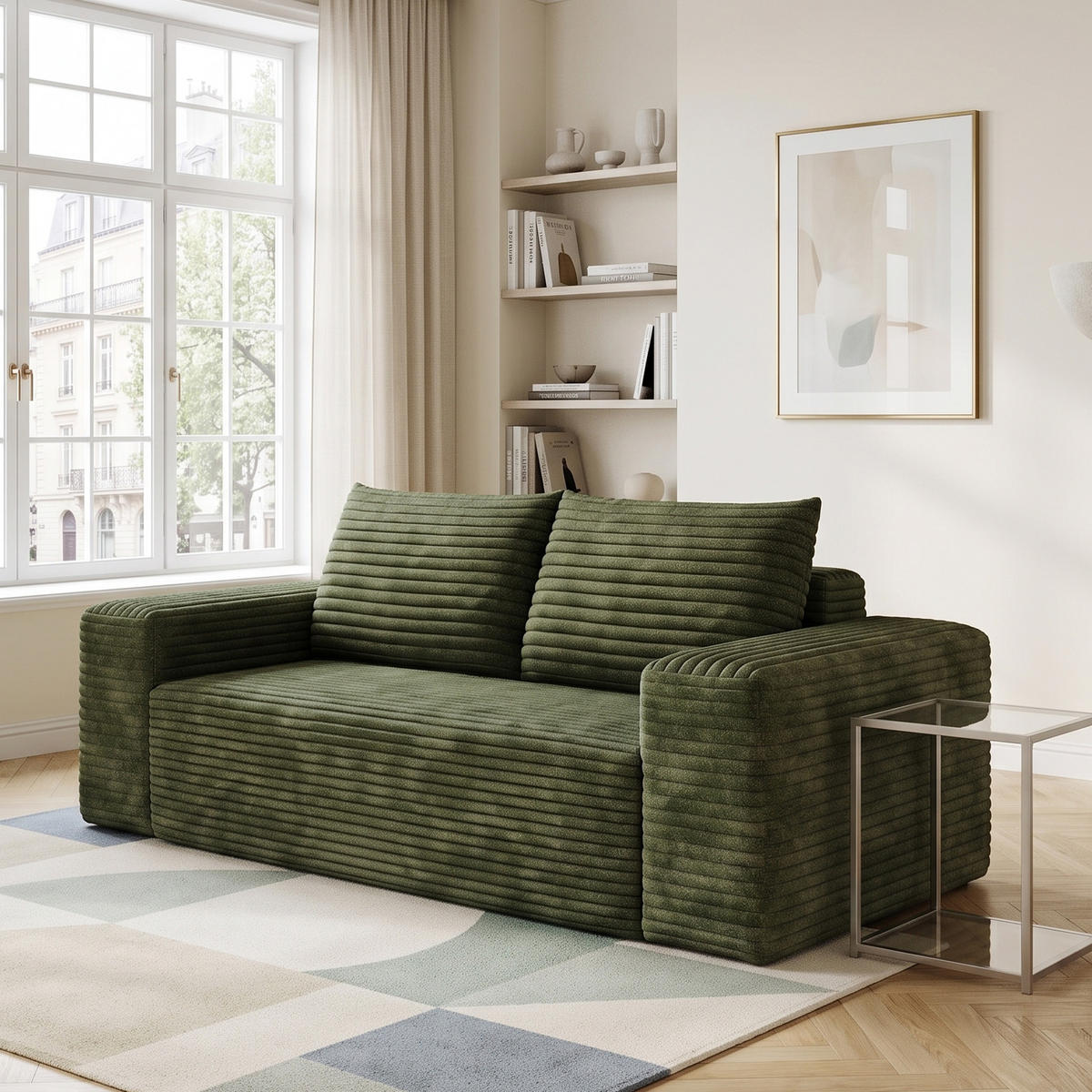 POHOVKA Zelená z manšestru, 180 cm, hluboké sezení - zelená barva, textil (180/83/90cm) - Urban Meuble