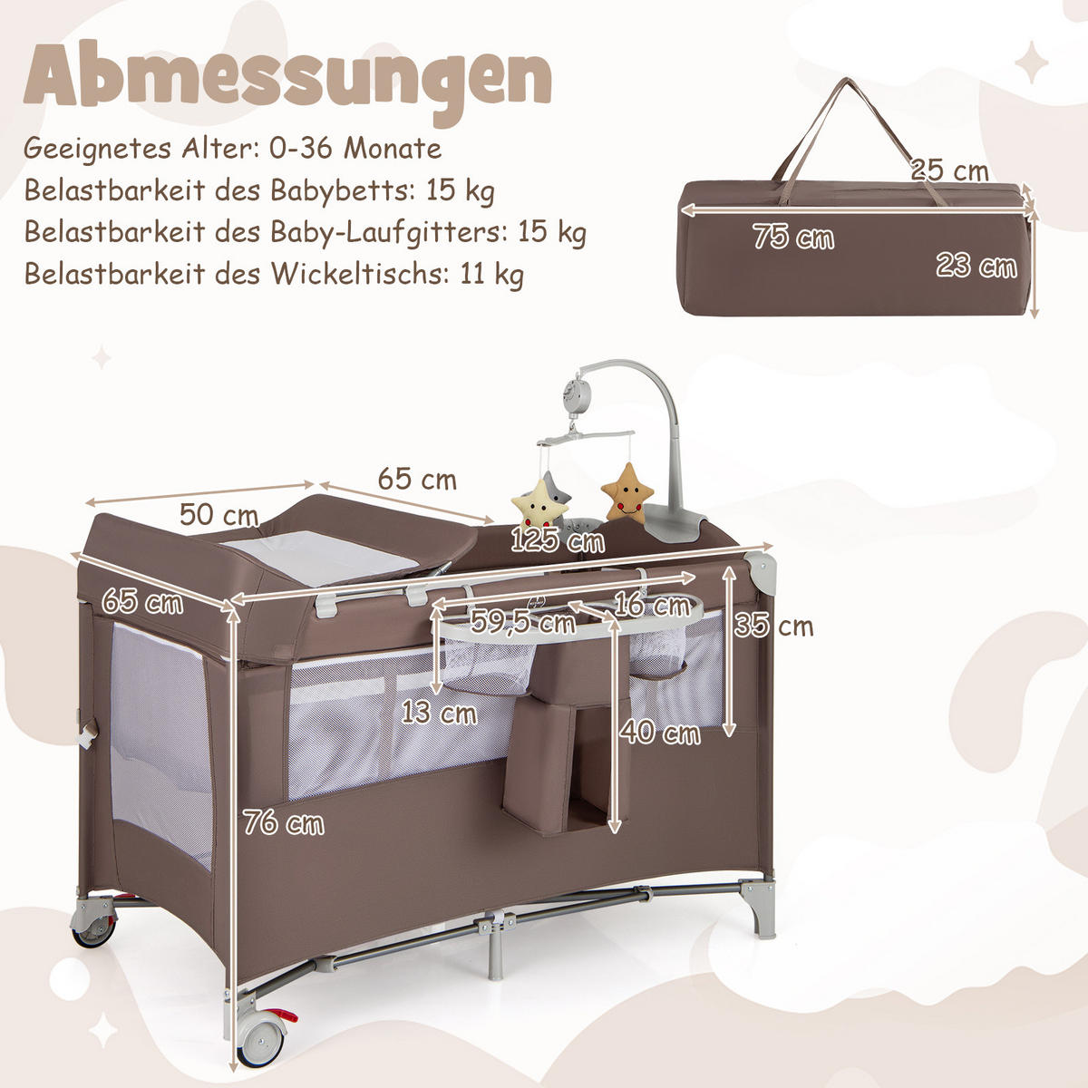 BEISTELLBETT Braun - Braun, Textil - COSTWAY