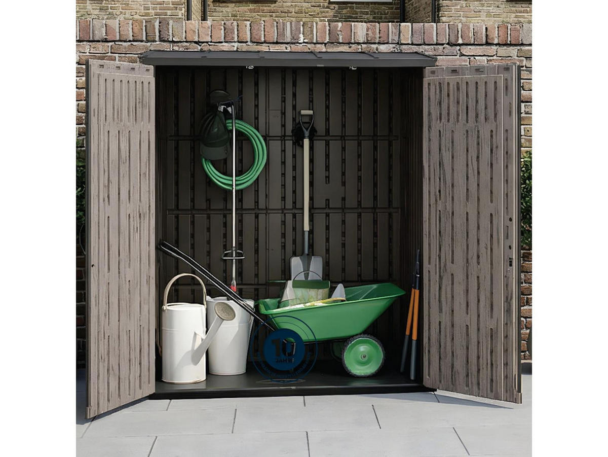 GERÄTESCHRANK 179 x 112 x 197 cm kompakt mit breiter Doppeltür in Holzoptik, 3 m³ Stauraum, anthrazit - Braun, Kunststoff (114/33/197cm) - Suncast