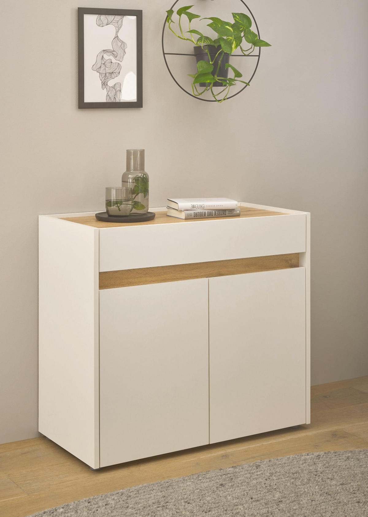 STANDCONTAINER Weiß, Eiche Wotan 80 x 70 cm, Büro Kommode mit Stauraum und großem Schubkasten - Eichefarben/Silberfarben, Holzwerkstoff/Kunststoff (80/70/40cm) - Furn.Design