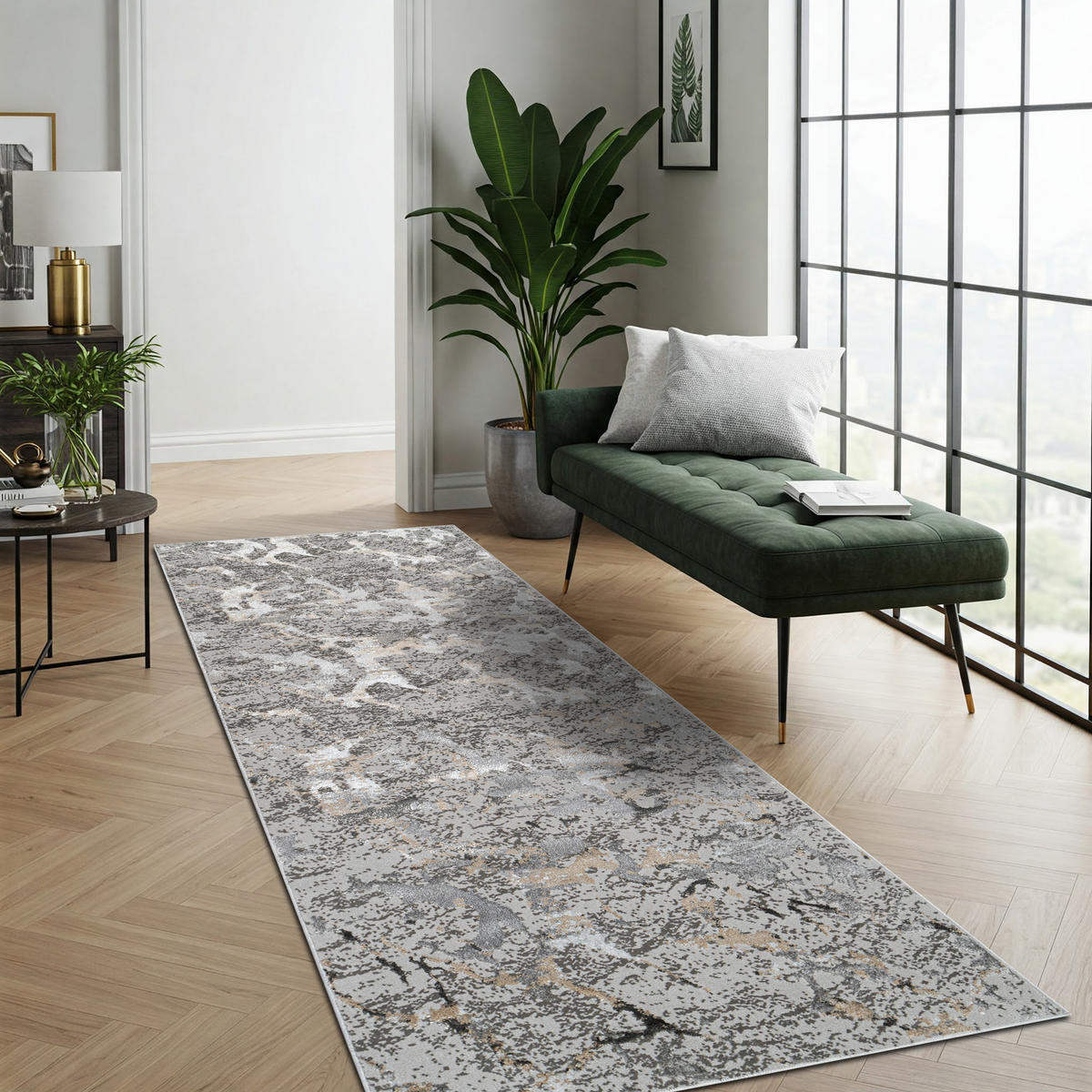 TEPPICHLÄUFER CRYSTAL hellgrau abstrakt 120/300 cm - Hellgrau, Textil (120/300cm) - Tapiso