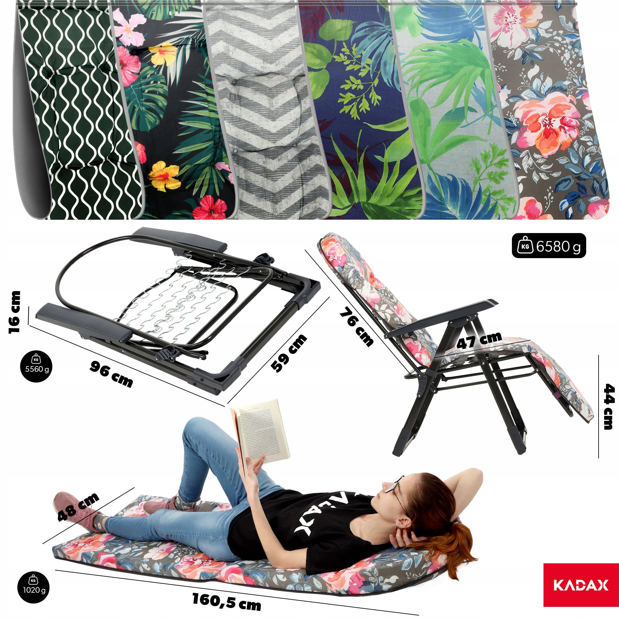 Thumbnail - Kadax Gartenliegestuhl, Grau, Rosa, Metall, 58x150 cm, Gartenmöbel, Gartenliegen