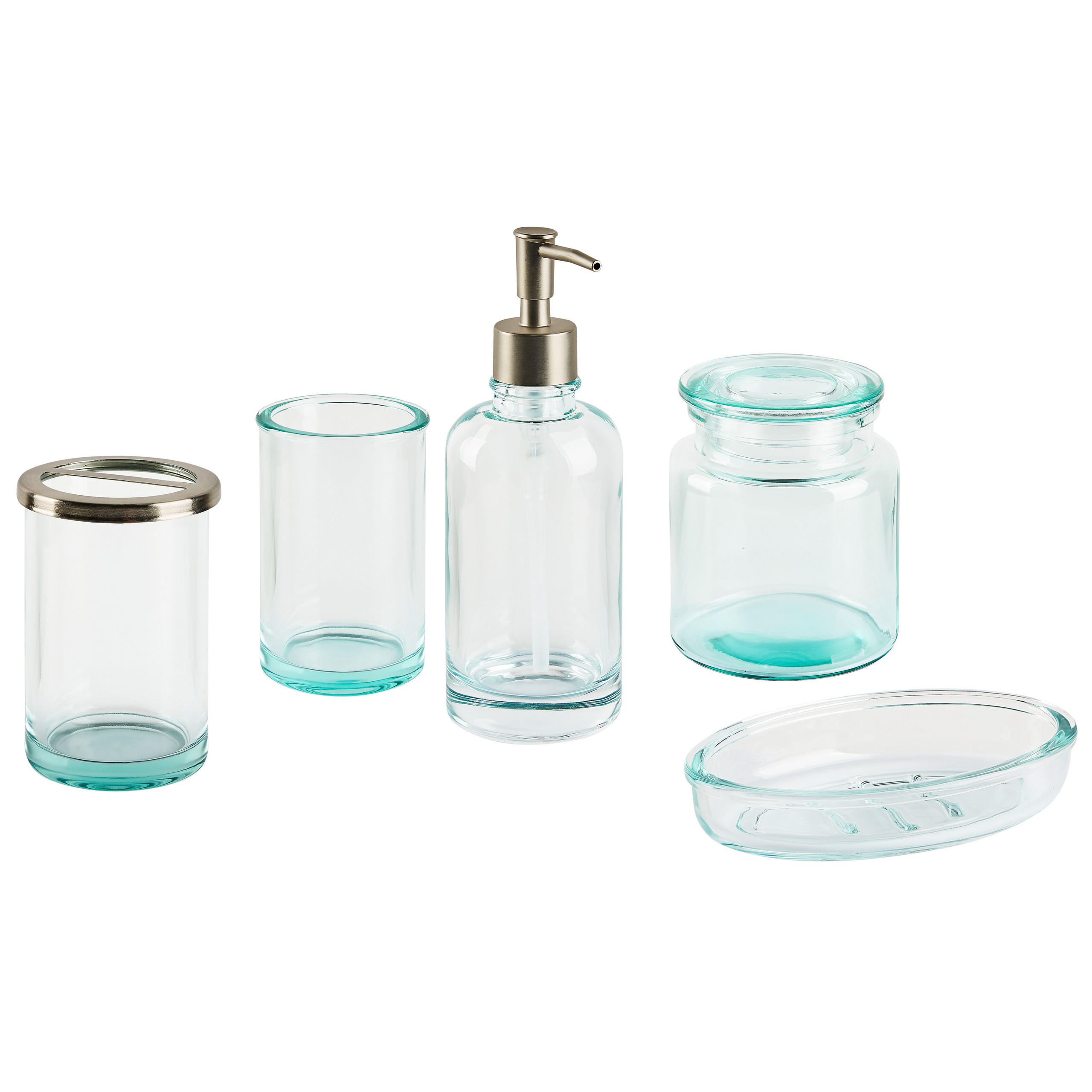 BADEZIMMER Set 5-teilig Glas mintgrün Amarga - Silberfarben/Grün, Glas (15/20/10cm) - Beliani