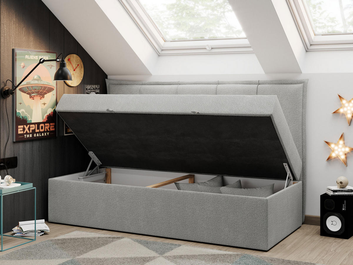 BOXBETT BANCO 90/200 Hellgrau Struktur - H3 - Hellgrau, Holz/Textil (90/200cm) - MKS
