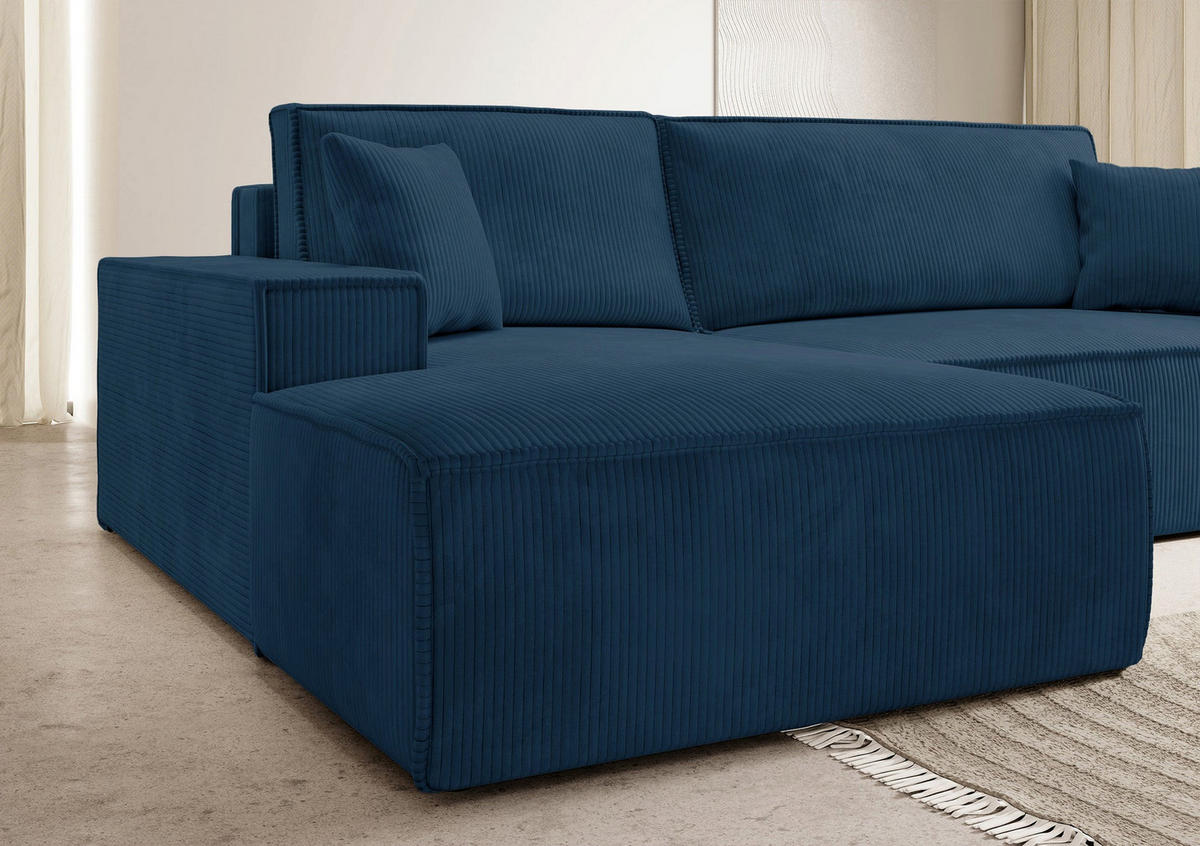 ECKSOFA Farese Dunkelblau mit Cordbezug, links - Schwarz/Dunkelblau, Kunststoff/Textil (267/167cm) - Selsey
