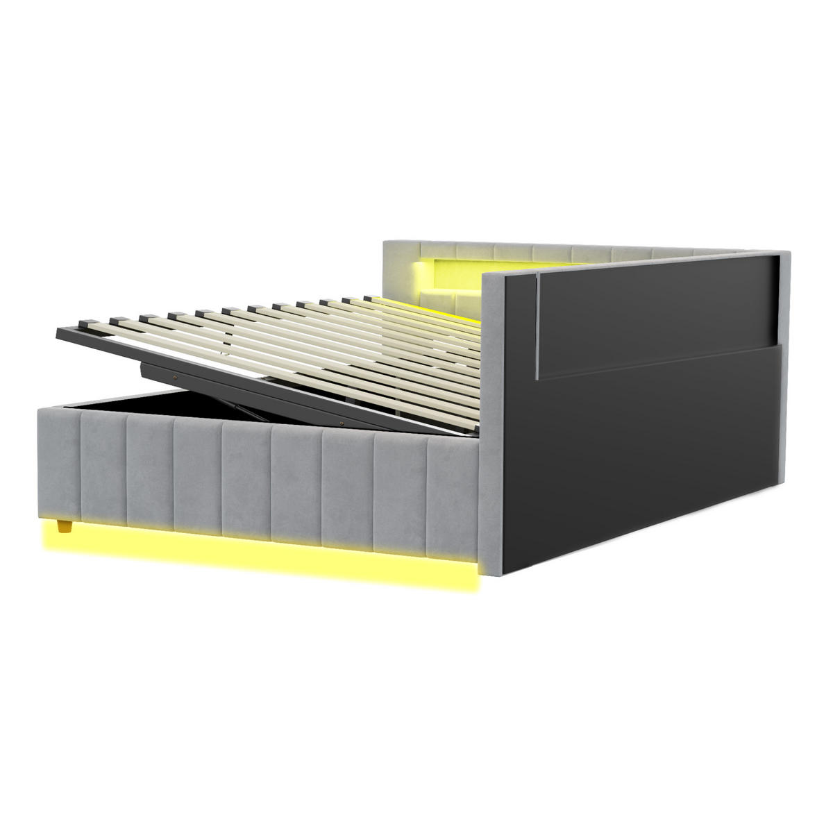 POLSTERBETT mit Stauraum, LED und USB 140x200 cm Samt Grau - Hellgrau, Metall (140/200cm) - Meubliv