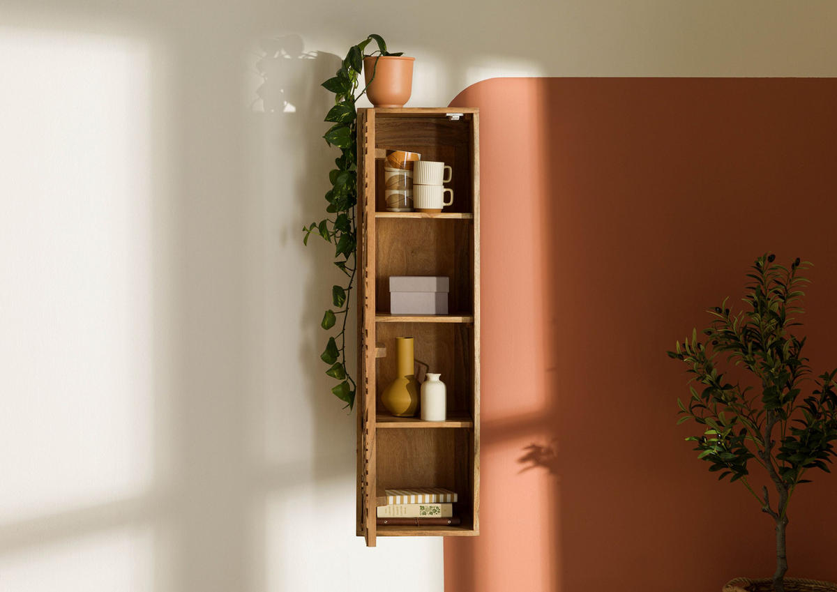 HÄNGESCHRANK Akazie 33x33x115 natur lackiert MARRAKESCH #120 - Braun, Holz (33/115/33cm) - Massivmoebel24