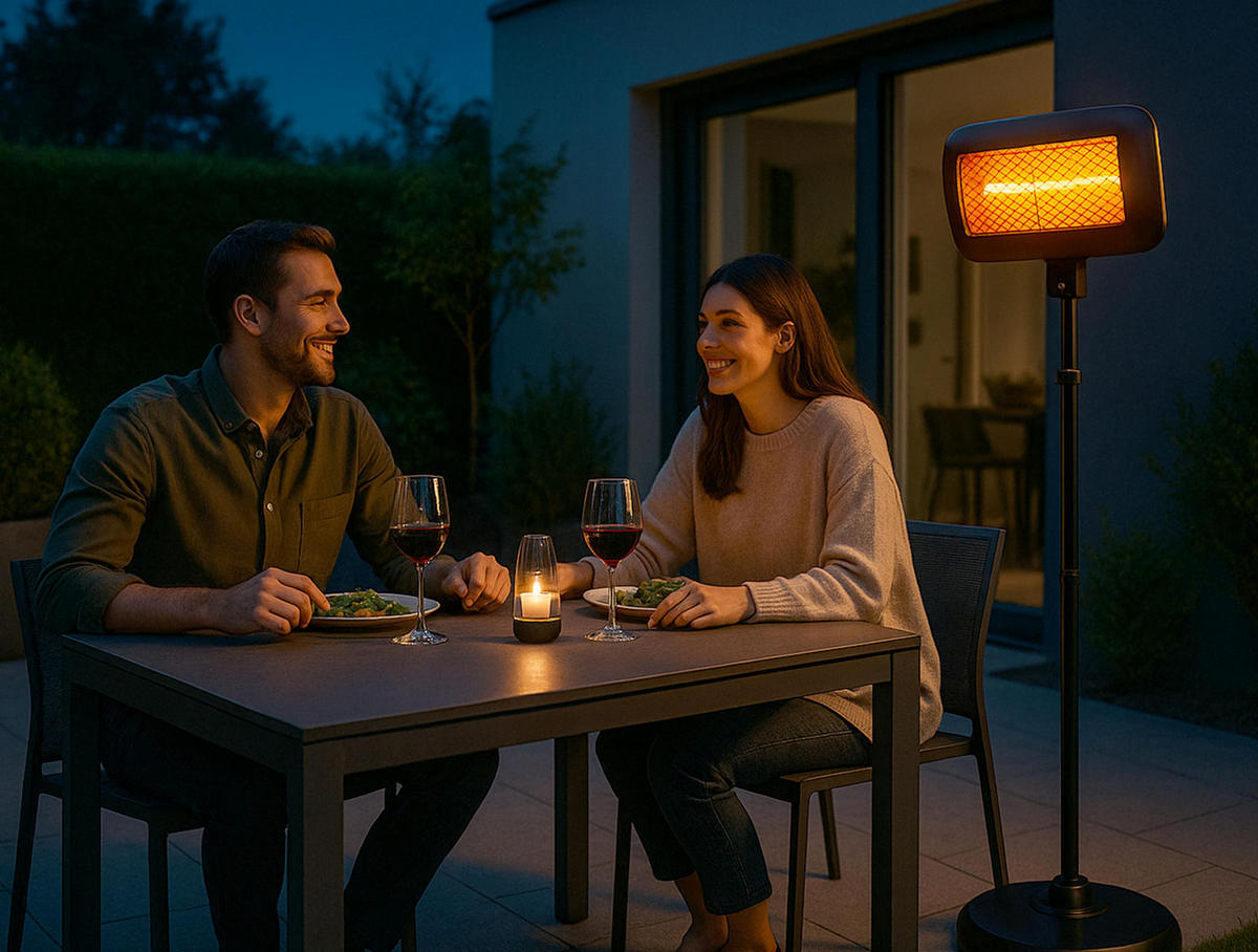 HALOGEN-HEIZUNG auf Standfuß Schwarz outdoortauglich und höhenverstellbar 2000 W - Schwarz, Kunststoff/Metall (51/210/51cm) - Purline