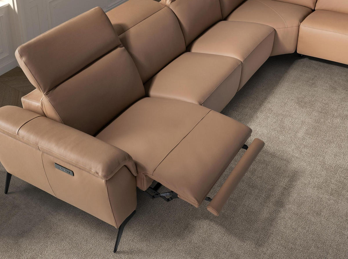 ECKSOFA Modulares Relax-Chaiselongue-Sofa rechts aus braunem Leder 376/240/104cm - Ecru/Hellbraun, Leder/Holz (376/240cm) - ANGEL CERDA