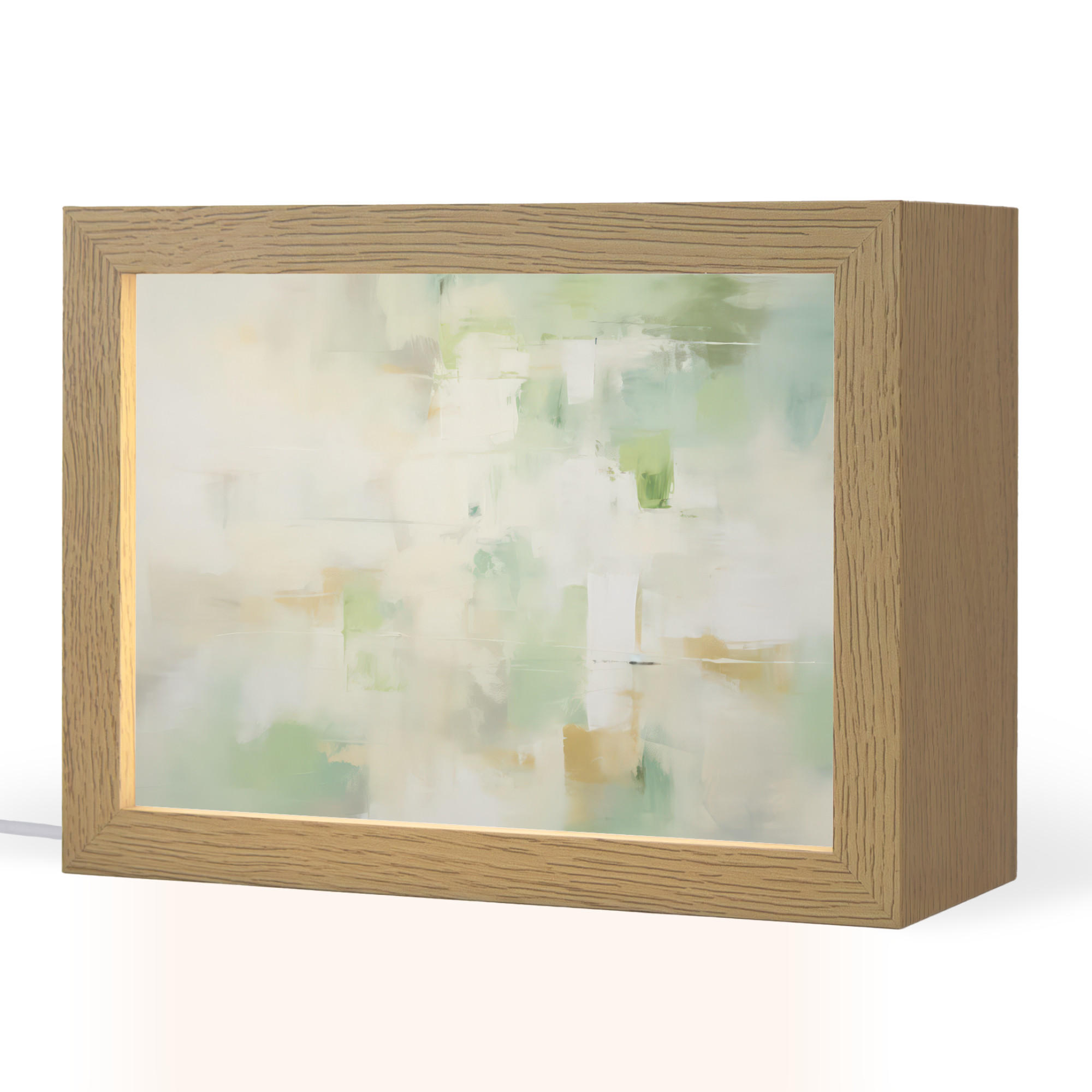 TISCHLEUCHTE Abstrakt - Kunst - Weiß - Grün - Modern 20x15 cm - Blau, Holzwerkstoff (8/20/15cm) - OnlyWow