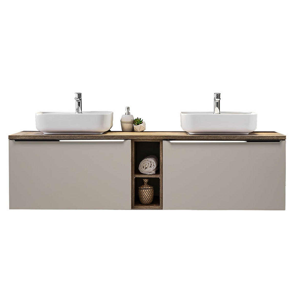 BADMÖBEL-SET 6-TLG. Puebla-56 - Beige, Holzwerkstoff (180/63/46cm) - Lomado