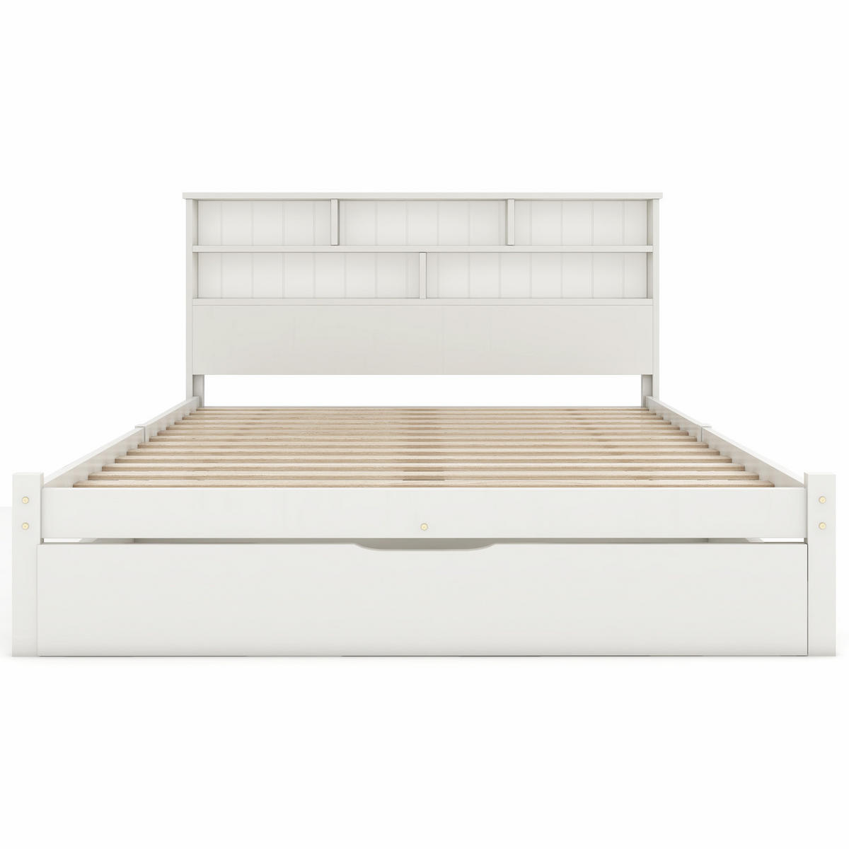 DOPPELBETT 140/200 cm Weiß mit Schubladen und Bücherregal-Design - Weiß, Holz (140/200cm) - OKWISH