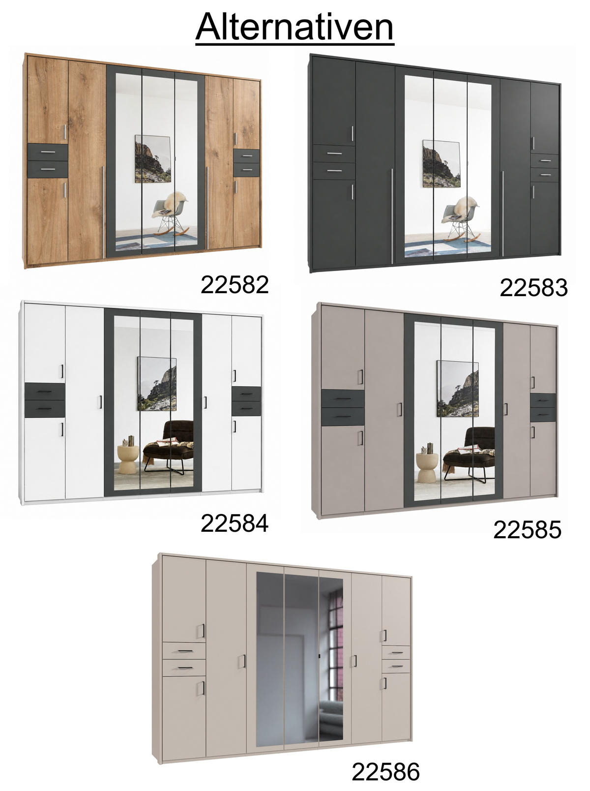 DREHTÜRENSCHRANK Kleiderschrank B313/H210/T58 cm mit Schubkästen & Passepartout & 3 Spiegeltüren, Eiche Dekor mit Absetzungen in Grafit / 22582 - Eichefarben/Silberfarben, Holzwerkstoff/Kunststoff (313/210/58cm) - luma-home