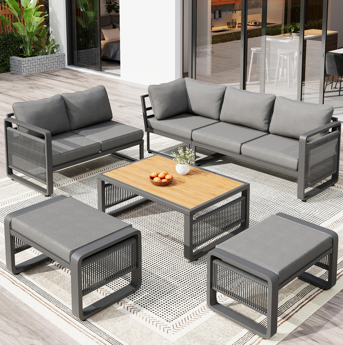 GARTENLOUNGE 120/65/66,5 cm grau aus Metall mit spritzwassergeschützten Polstern - Grau, Metall - OKWISH
