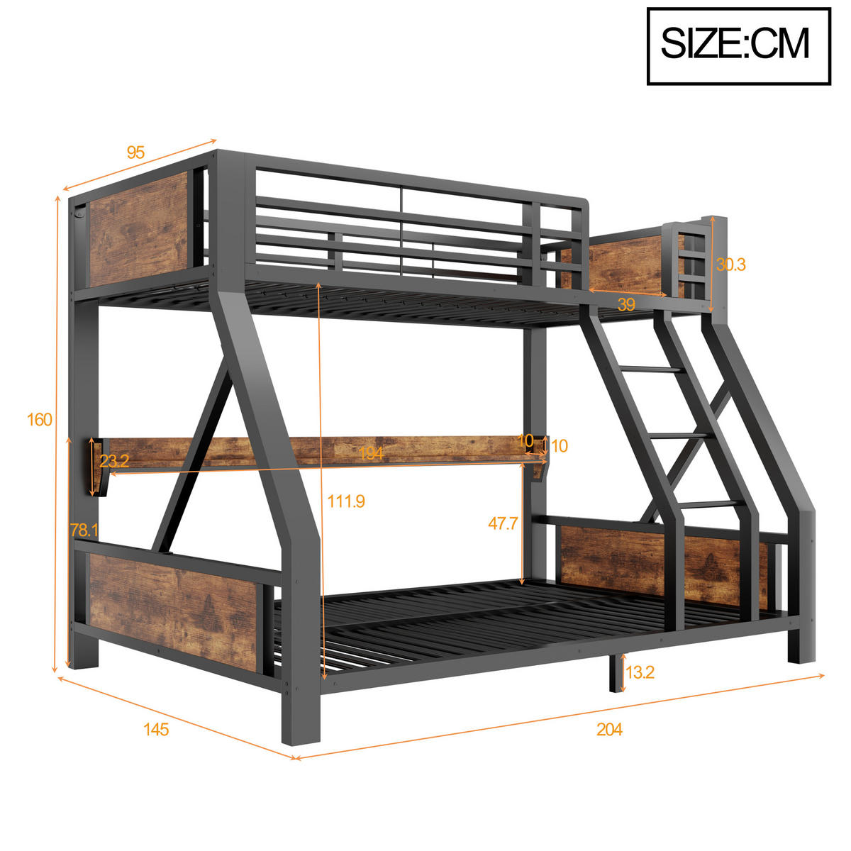ETAGENBETT 90/140/200 cm mit LED, DE-41604, in Schwarz - Schwarz, Metall (140/200cm) - ComfortXL