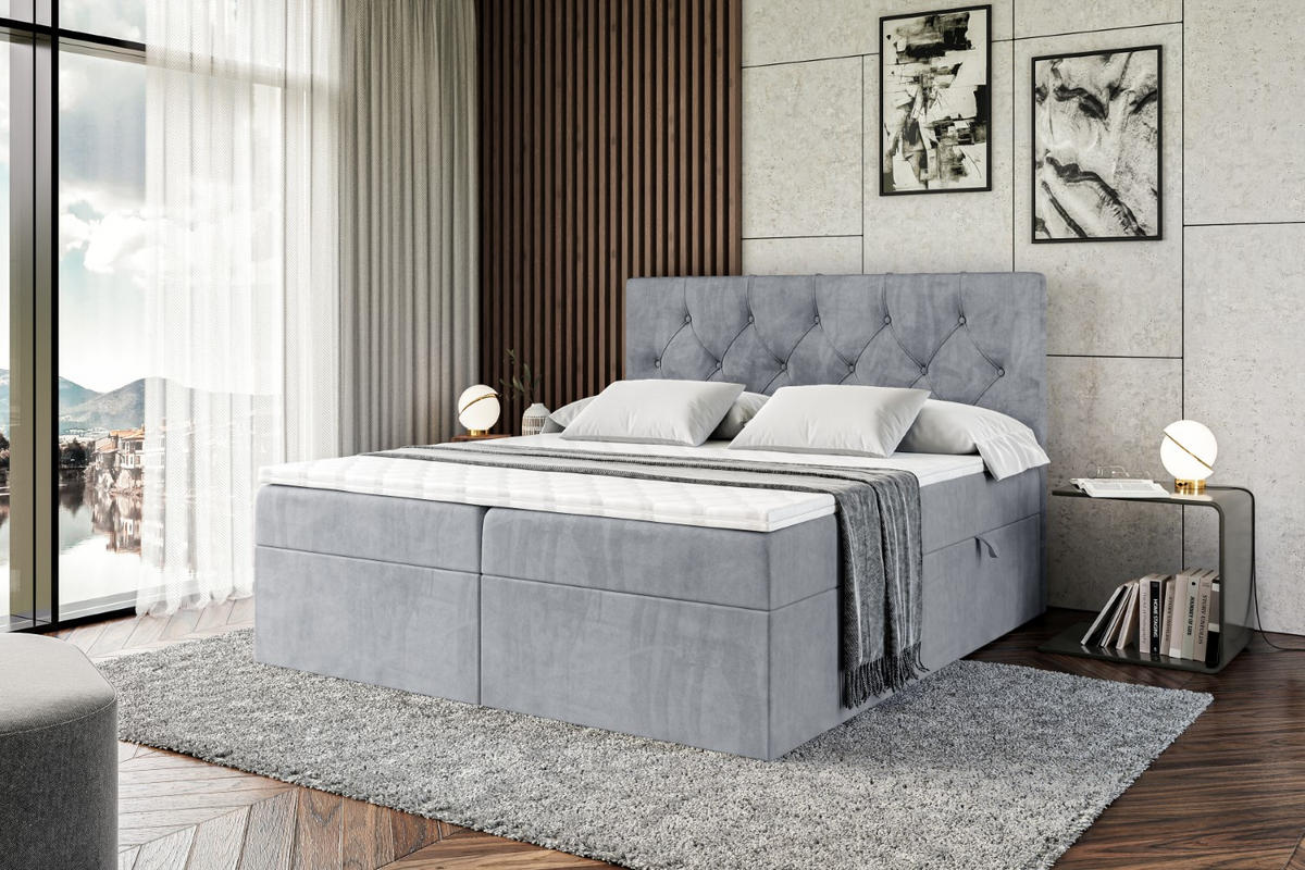 BOXBETT mit Matratze H3 und Lattenrost - MIRAGE - 200x200 Grau - Grau, Holzwerkstoff (200/200cm) - ALTDECOR
