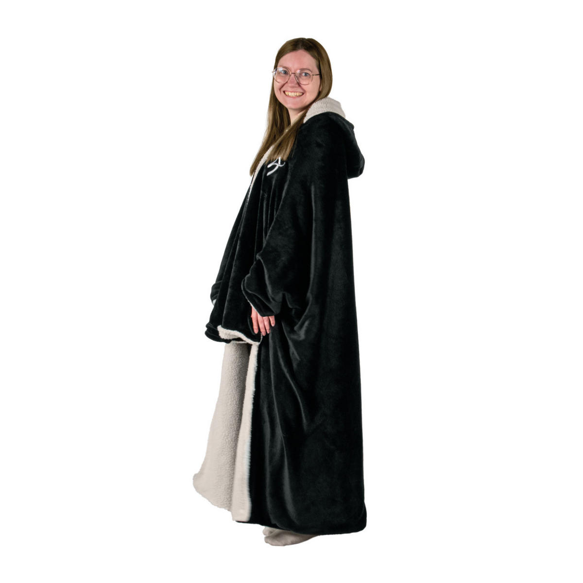 STUHLKUSCHELDECKE Velour/Sherpa Schwarz - Schwarz, Textil (135/155cm) - Arozzi